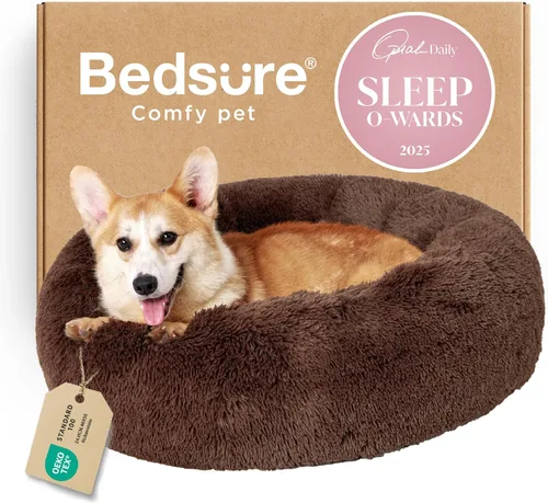Miniatura 44 de Bedsure - Cama relajante para perro mediano, lavable, tipo dona, cama para gato, antideslizante, redonda, afelpada, mullida, de piel sintética