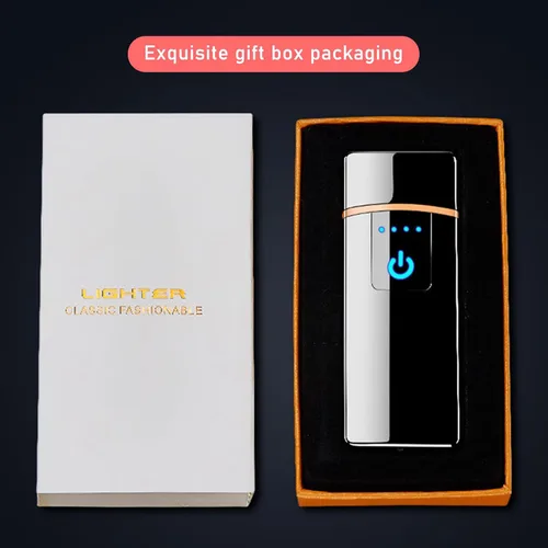 Miniatura 7 de Encendedor electrónico, resistente al viento, recargable por USB, de bobina delgada, con sensor de huellas dactilares inteligente, encendido de Negro