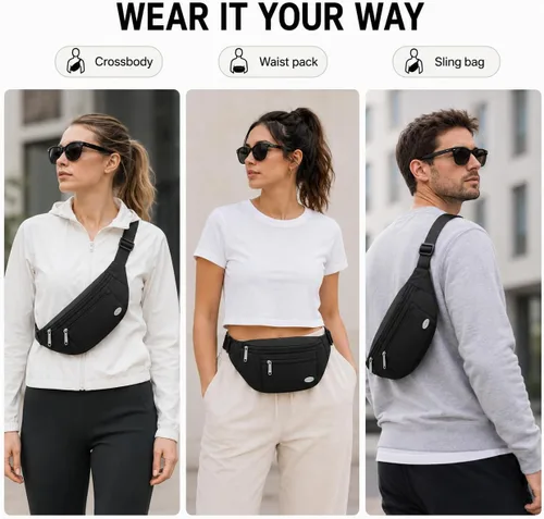 Miniatura 3 de Entchin Riñonera para mujeres y hombres, bolsa cruzada con 4 bolsillos con cremallera, bolsa de cintura ajustable, uno de los regalos esenciales