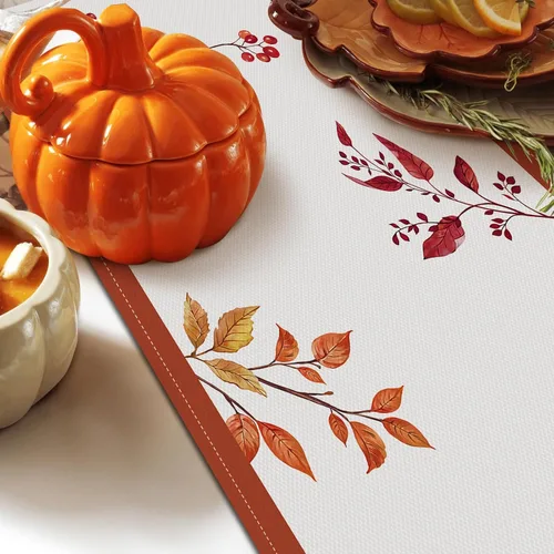 Miniatura 6 de Bonhause Camino de mesa de zorro de otoño de 13 x 90 pulgadas, diseño de ciervo, hojas de arce, bayas, Acción de Gracias, cocina, comedor