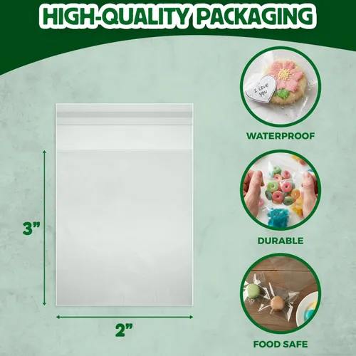 Miniatura 3 de Seal Fresh Bolsas de celofán autosellantes, 2 x 3 pulgadas (1000 unidades), bolsa de plástico transparente resellable para violonchelo, bolsas