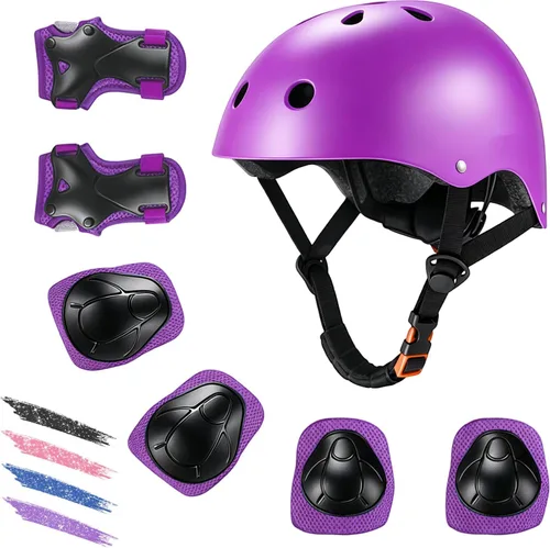 Miniatura 8 de Casco de bicicleta para niños de edades 2-14, casco de seguridad ajustable para niños pequeños con juego de equipo de protección, cascos