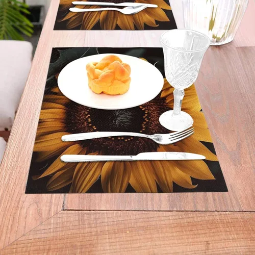 Miniatura 3 de 6 PCS PVC Placemats Set Place Mats A Sunflower Non-Slip Weave Place Mats 12" x 18" Farmhouse Table Mat Set for Family Dinners Wedding Parties
