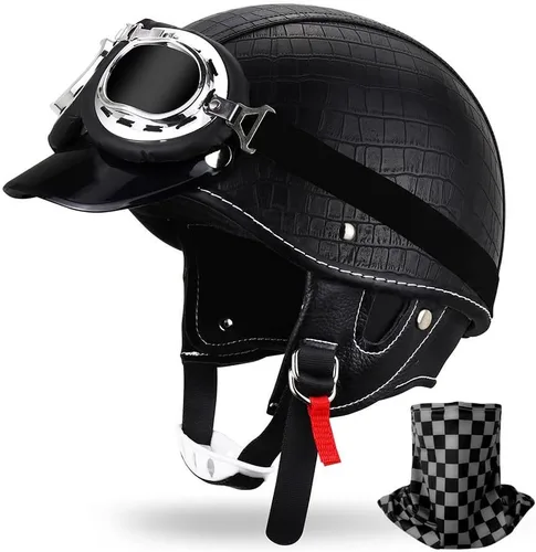 Miniatura 12 de Casco de motocicleta estilo alemán estilo retro medio casco de cuero medio abierto - aprobado por DOT para hombres y mujeres vintage motocicleta