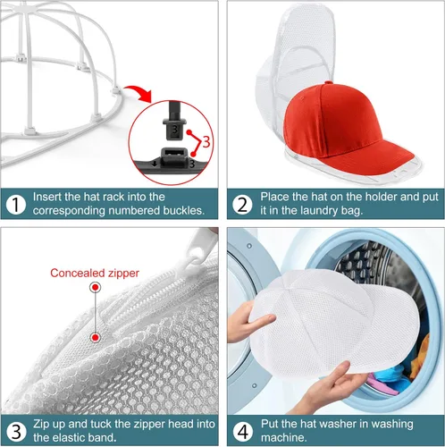 Miniatura 6 de Eiito Lavadora de sombreros para lavadora, limpiador de sombreros para gorras de béisbol con jaula de marco y malla (1 paquete blanco con malla)