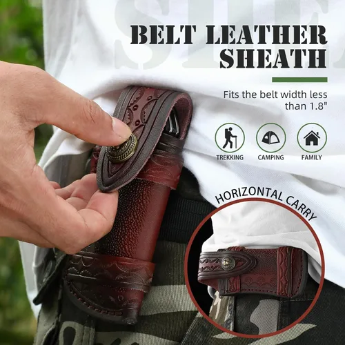 Miniatura 5 de Omesio Funda para cuchillo de bolsillo (M), funda plegable de 4.53 pulgadas para cuchillo plegable, funda de cuero para cuchillos, funda horizontal