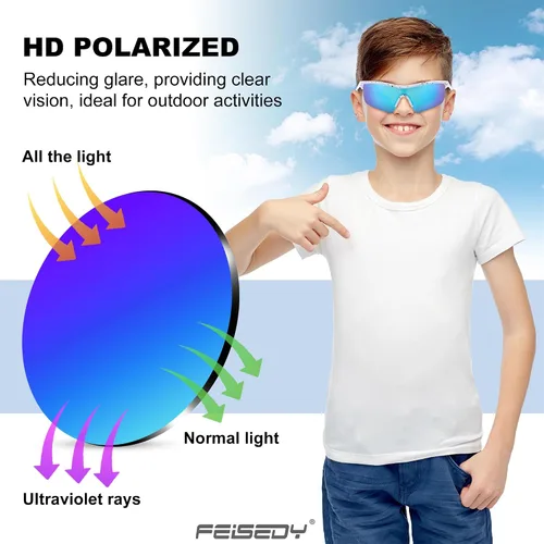 Miniatura 5 de FEISEDY Gafas de sol polarizadas de béisbol para niños y adolescentes, marco TR90 para niños y niñas, ciclismo B2454
