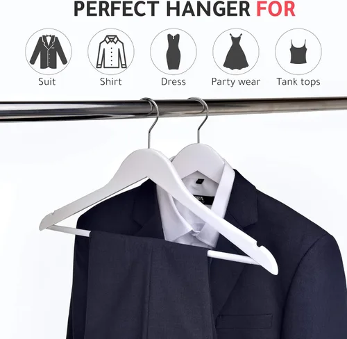Miniatura 2 de Perchas de madera de calidad para trajes con barra antideslizante para pantalones, paquete de 20, percha de madera maciza con acabado liso
