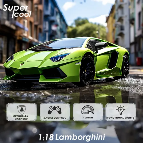 Miniatura 2 de RC Automóvil de control remoto con diseño 1:18 Lamborghini Aventador, eléctrico y deportivo, para carreras, modelo con licencia, para niños y niñas