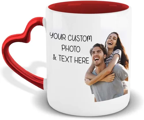 Taza de café en forma de corazón personalizada foto foto y texto taza de té cerámica 11 oz Mango de corazón