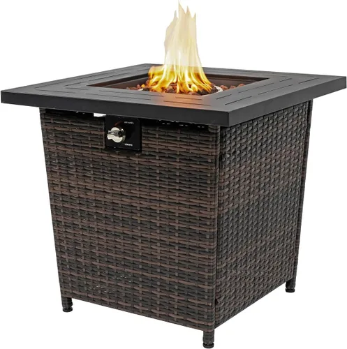 Miniatura 10 de Mesa de fuego de propano de 28 pulgadas, mesa de fuego de 50,000 BTU con tapa de acero, patas grandes, rocas de laval.