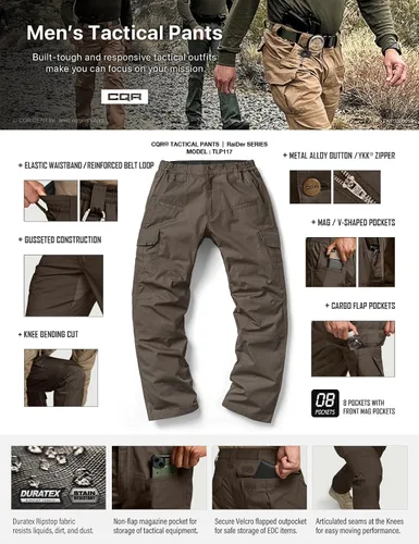 Miniatura 7 de CQR Pantalones tácticos tipo cargo, para hombre, tejido Ripstop, resistentes al agua, ligeros, para uso diario, para el trabajo, senderismo