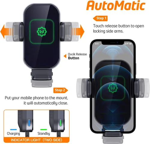 Miniatura 5 de Cargador inalámbrico para automóvil, (nueva versión de brazos automáticos), cargador inalámbrico rápido para automóvil, soporte de teléfono