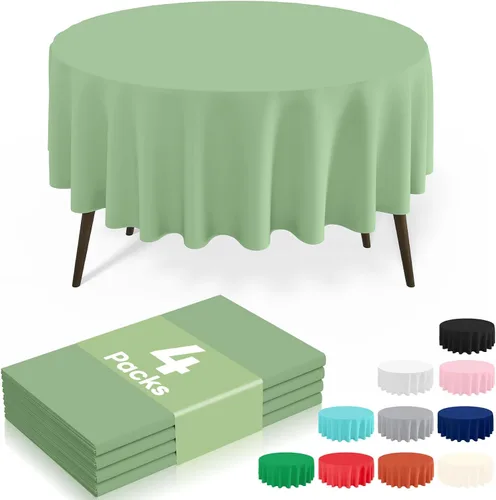 Miniatura 48 de misaya Paquete de 4 manteles desechables de plástico, mantel redondo impermeable de 84 pulgadas, a prueba de fugas y resistentes manteles Azul