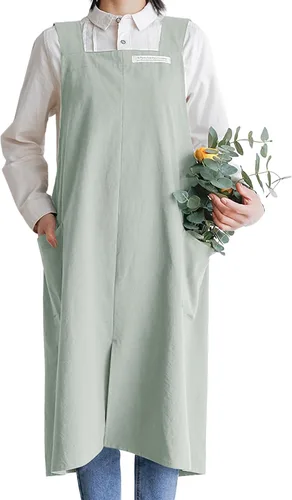 Miniatura 12 de HANEE Delantales de algodón para mujer y hombre Delantal cruzado con bolsillos Verde azulado profundo