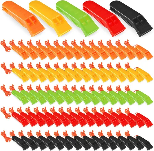 Miniatura 11 de 100 Piezas de Silbatos de Emergencia con Cordón Silbatos de Seguridad y Supervivencia Sonido Fuerte para Seguridad, Camping, Senderismo, Navegación