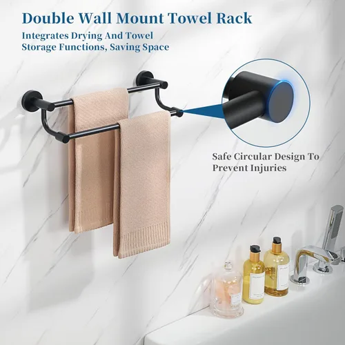 Miniatura 6 de Alise Toallero doble, toallero de 16 pulgadas para baño, soporte de toalla de montaje en pared, toallero de secado rápido, toallero de acero Negro