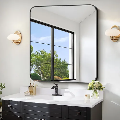 Miniatura 36 de FORBATH - Espejo de baño negro para sobre lavabo, espejo de pared de 16x24 pulgadas con marco de metal, esquinas redondeadas para baño, dormitorio