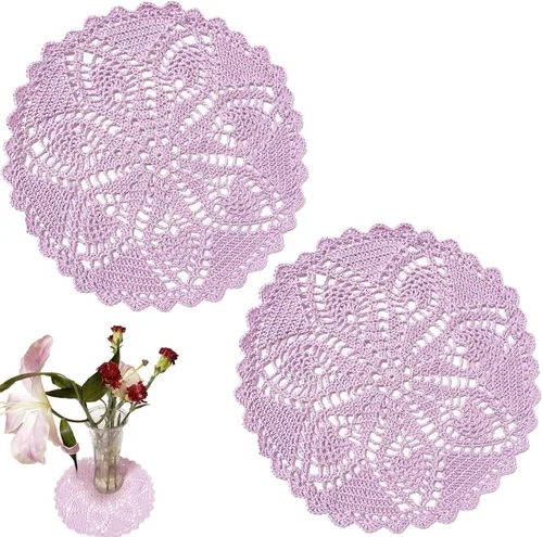 Miniatura 23 de Mantel Individual de Encaje de 11 a 12 Pulgadas Tapetes de Mesa Redondos Hechos a Mano Tapete de Ganchillo Cocina Vajilla Posavasos para Taza