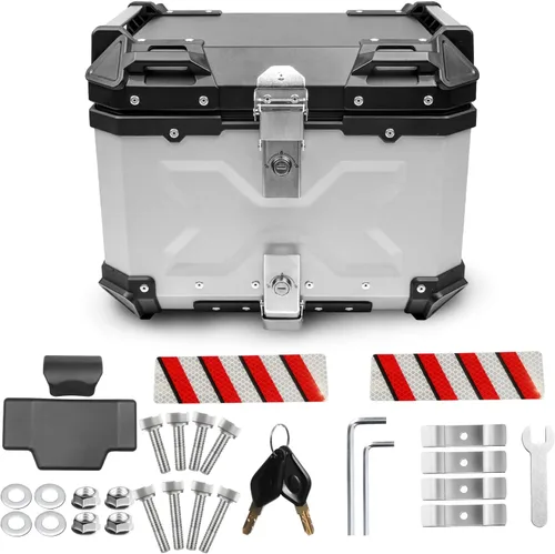 Miniatura 10 de Maletero Universal para Motocicleta, Caja Superior de 45L, Baúl Trasero para Motocicleta, Estuche de Almacenamiento con Respaldo, Cerradura de Negro