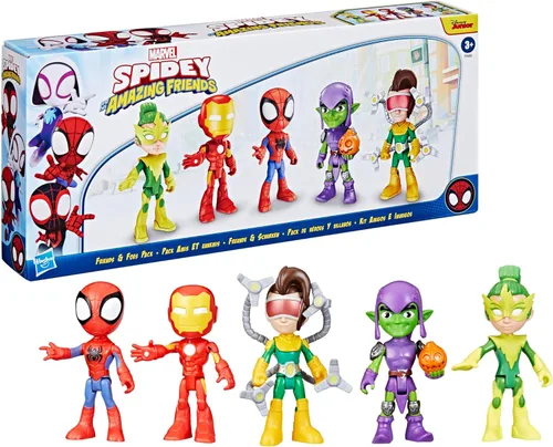 Miniatura 14 de Spidey y sus increíbles amigos Hasbro Marvel, paquete de amigos y enemigos, 5 figuras de acción, 4 pulgadas, juguetes de superhéroes preescolares