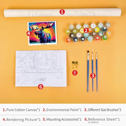 Miniatura 5 de TISHIRON Kit de pintura por números para adultos, kit de pintura de alce por números sobre lienzo para principiantes, decoración de pared del hogar