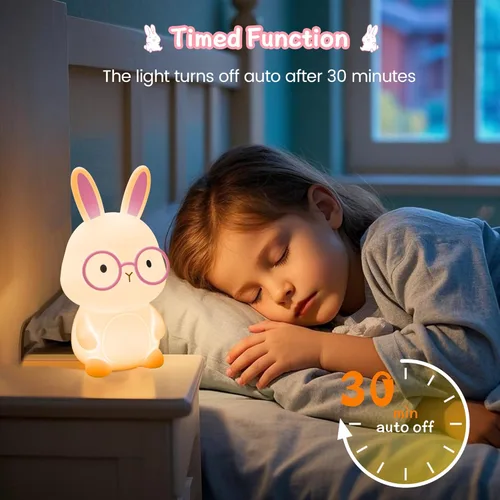 Miniatura 4 de FAMIDUO Luz nocturna de conejo, lámpara de conejo para niños, luz nocturna LED recargable para regalo de Pascua, lámpara de noche de silicona