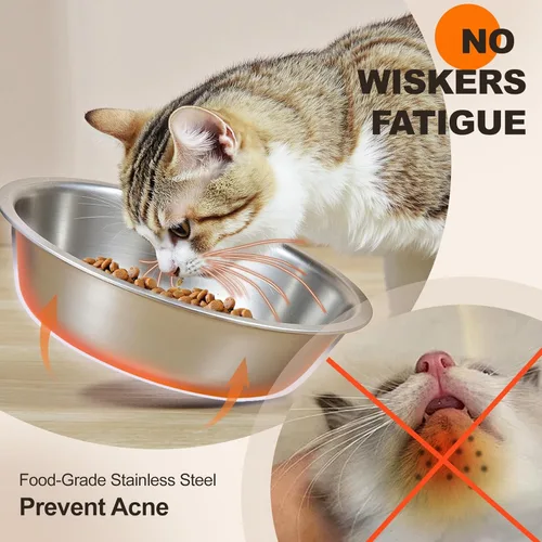 Miniatura 3 de Tazones elevados para comida y agua para gatos – Tazón elevado de acero inoxidable inclinado en 15° con soporte de bambú negro y estación