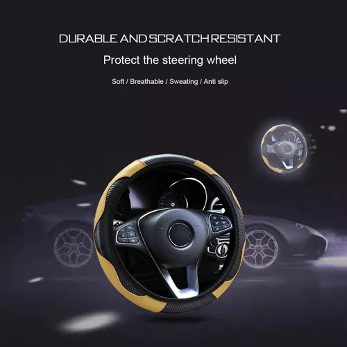 Miniatura 2 de Funda de cuero de fibra de carbono ultra fina para volante, antideslizante y protección solar que protege el volante, fácil de instalar, universal