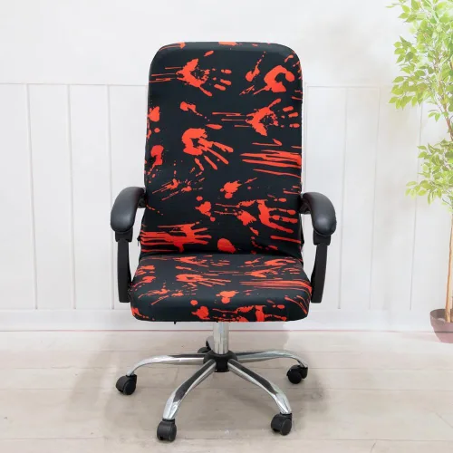 Miniatura 3 de Fundas para silla de oficina de Halloween, huellas de manos sangrientas, huellas sobre tema de terror negro, funda elástica para estilo moderno