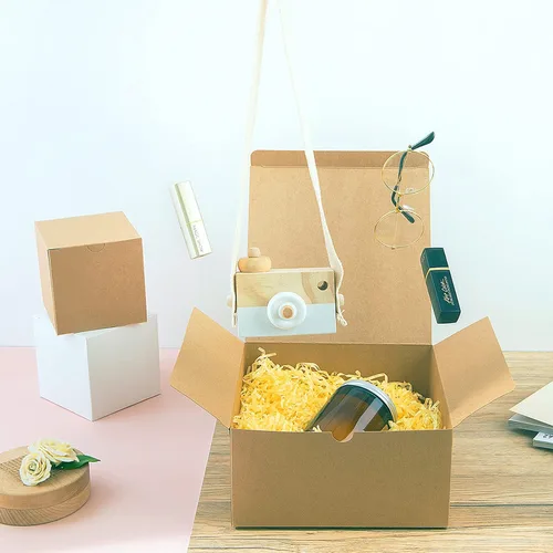 Miniatura 4 de Eupako Cajas de regalo de 4 x 4 x 4 pulgadas, paquete de 25 cajas de papel kraft marrón con tapas, cajas de regalo para damas de honor