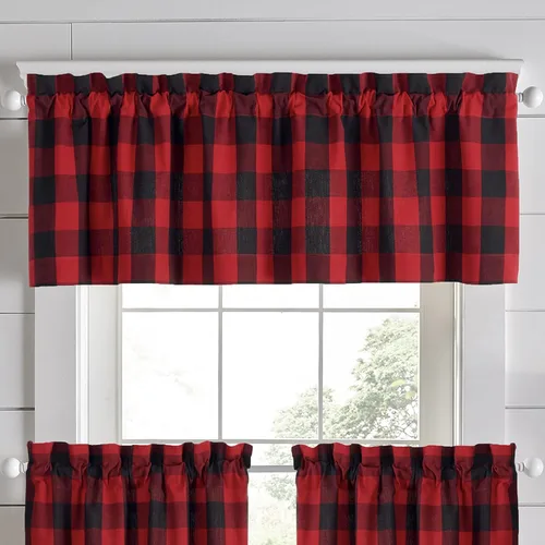 Miniatura 23 de Elrene Home Fashions Farmhouse Living Buffalo-Check Juego de cortinas de dos niveles para baño o cocina, 30" x 24" (Juego de 2 niveles), Gris/Blanco