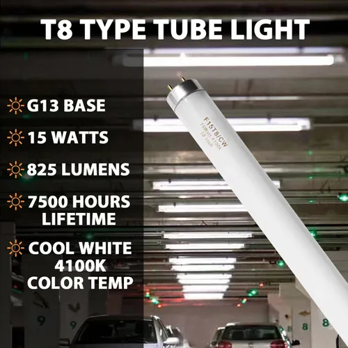 Miniatura 2 de Konideke Bombilla fluorescente F15T8/CW T8 de 15 W de 18 pulgadas, color blanco frío, bombilla de repuesto F15T8/SP41 para garaje, oficina, cocina