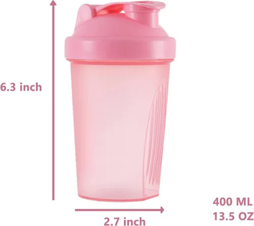 Miniatura 2 de Shaker Bottle - Batido de proteínas y botella agitadora de 16 onzas/13.5 fl oz con bolas batidoras, plástico sin BPA (azul + rosa (2 unidades)