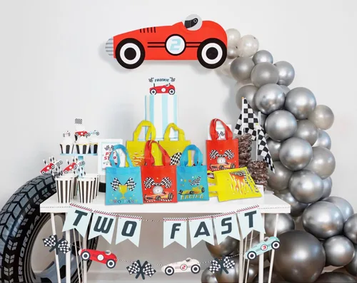 Miniatura 5 de BANBALLON 20 bolsas de recuerdo de fiesta de autos de carreras, no tejidas, bolsas de regalo para cumpleaños de niños, fiestas temáticas