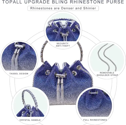 Miniatura 2 de Bolso de noche con diamantes de imitación para mujer, bolso de mano plateado con diamantes brillantes para mujer, fiesta, club, boda, baile
