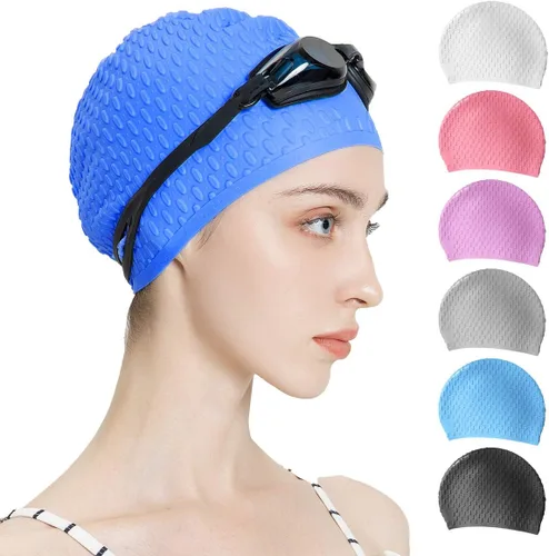 Miniatura 10 de Tripsky Gorro de natación de silicona, gorro de baño cómodo ideal para cabello rizado corto, mediano y largo, gorro de natación para mujeres y Very