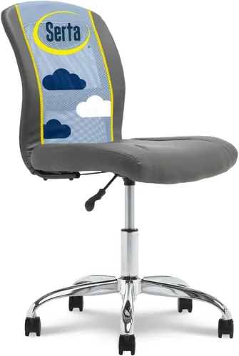 Miniatura 20 de Silla de escritorio Serta Essential sin brazos, sillas pequeñas de escritorio con ruedas, respaldo de malla transpirable y cuero sintético, asiento