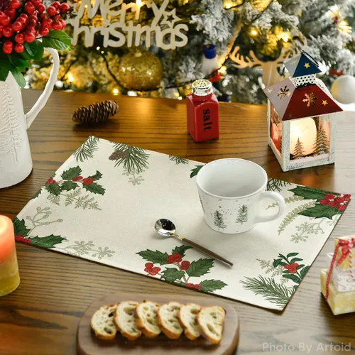Miniatura 3 de Artoid Mode Holly - Juego de 4 manteles individuales de Navidad con cono de pino de 12 x 18 pulgadas, manteles individuales de invierno