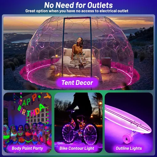 Miniatura 2 de Tira de luz negra de 33 pies, funciona con USB y pilas, para fiesta brillante, tira de luces negras para decoración de Halloween, decoración de 10M