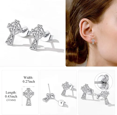 Miniatura 3 de ChicSilver Aretes de nudo celta hipoalergénicos de plata de ley 925 con forma de corazóntriángulo, joyería celta para mujer, plataorooro rosa