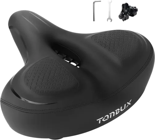 TONBUX Wide Bike Seat for for Men & Women, Comfortable Peloton Bike Seat Cushion, Large Bicycle Seat for Stationary, Exercise, Ebike, Cruiser,