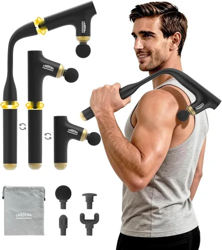 Pistola de masaje muscular 3 en 1 con mango largo, masajeador de espalda de percusión de mano para aliviar el dolor, hombros, brazos, muslos,