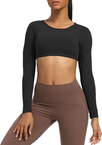 Miniatura 3 de Aoxjox Camiseta corta de manga larga para mujer, Clarissa sin espalda, para entrenamiento