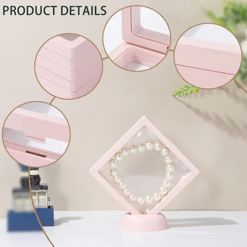 Miniatura 6 de Marco flotante 3D rosa, paquete de 10 unidades de 3.5 x 3.5 x 0.8 pulgadas/3.543 x 3.543 x 0.787 in, soporte para monedas con base para medallones