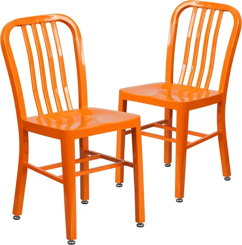 Miniatura 3 de Flash Furniture Gael - Juego de 2 sillas de metal naranja para interiores y exteriores de grado comercial