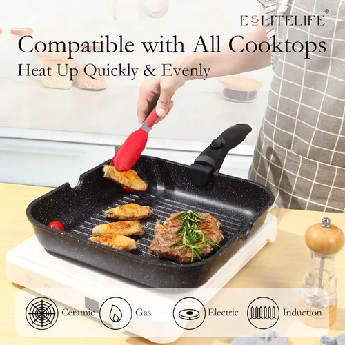 Miniatura 5 de ESLITE LIFE Sartén cuadrada grande de 11 pulgadas, compatible con inducción, sartén antiadherente con mango desmontable, sartén versátil