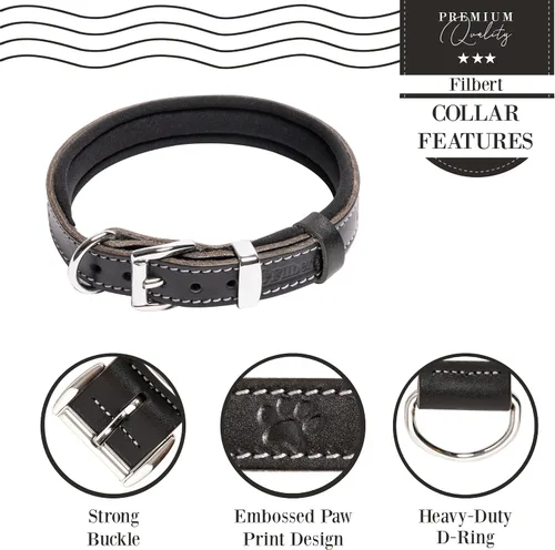 Miniatura 5 de Filbert Collar de cuero para perro, collar de cuero genuino para perros pequeños, estampado de patas en relieve con hebilla, grano completo curtido