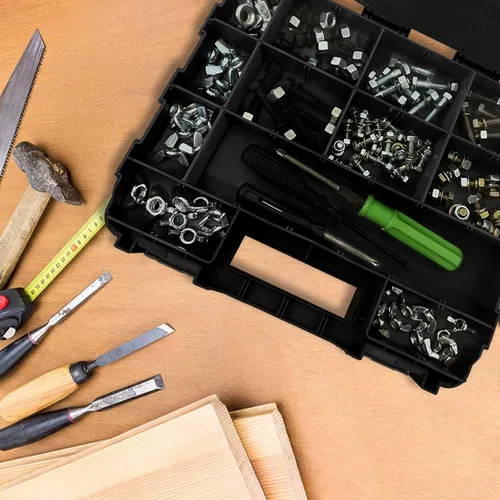 Miniatura 3 de Organizador de caja de herramientas de doble cara, caja de almacenamiento de hardware, organizador portátil de piezas pequeñas con divisores