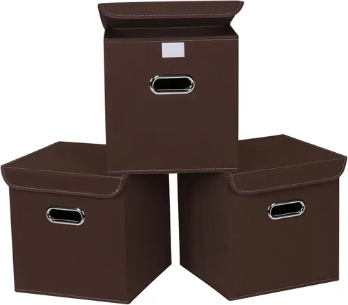 Miniatura 30 de Organizadores de armario de tela con tapas, canastas plegables con asas, cajas de almacenamiento para almacenamiento de ropa, oficina, juguetes